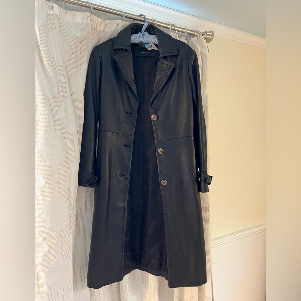 Jones New York Leather Trench Coat Size Small